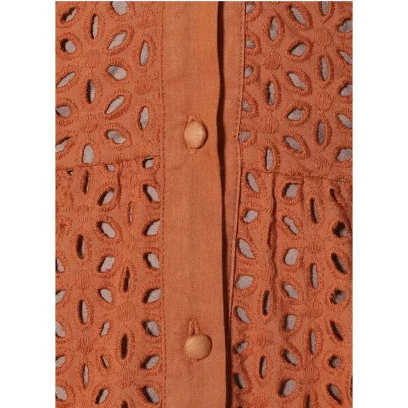 JOHANNA ORTIZ Magical Discipline Burnt Orange Eyelet Cotton Dress Size US 2 NWT - Picture 4 of 12